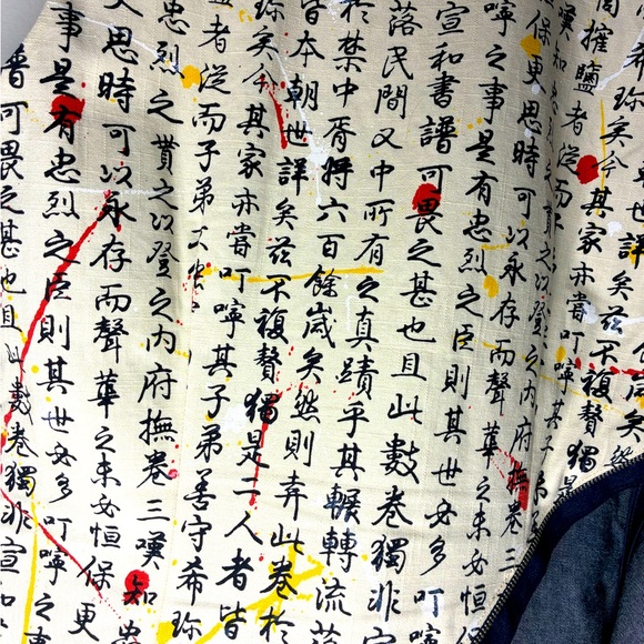 Shanghai Tang Vintage Denim Calligraphy Cheongsam Top - Picture 6 of 11